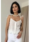 Siyah Bağcıklı Brode Bluz