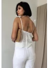 Siyah Bağcıklı Brode Bluz