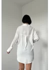 Beyaz Jesica Parçalı Bağcıklı Gömlek