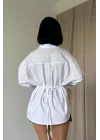Beyaz Kapaklı Pileli Gömlek