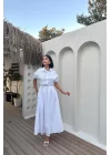 Beyaz Nakışlı İşlemeli Elbise