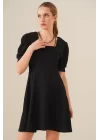 Bigdart 2339 Kare Yaka Örme Elbise - Siyah