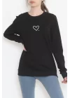 Bisiklet Yaka Baskılı Sweat Siyah
