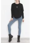 Bisiklet Yaka Baskılı Sweat Siyah