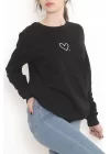 Bisiklet Yaka Baskılı Sweat Siyah
