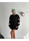 Bisiklet Yaka Baskılı SweatShirt - Siyah
