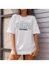 Bisiklet Yaka Baskılı T-shirt - Beyaz