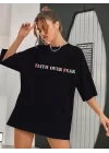 Bisiklet Yaka Baskılı T-shirt - Siyah
