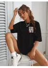 Bisiklet Yaka Baskılı T-shirt - Siyah
