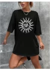 Bisiklet Yaka Baskılı T-shirt - Siyah