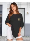 Bisiklet Yaka Baskılı T-shirt - Siyah