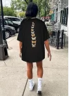 Bisiklet Yaka Baskılı T-shirt - Siyah