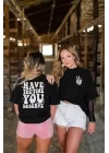 Bisiklet Yaka Kısa Kol Baskılı T-shirt - Siyah