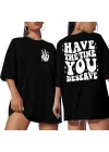 Bisiklet Yaka Kısa Kol Baskılı T-shirt - Siyah