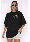 Bisiklet Yaka Kısa Kol Baskılı T-shirt - Siyah