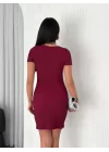 Bisiklet Yaka Kısa Kol Likralı Elbise - Bordo