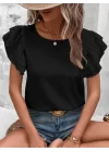Bisiklet Yaka Kolları Volanlı İthal Krep Bluz