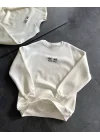 Bisiklet Yaka Üç İplik Baskılı Oversize SweatShirt - Beyaz