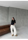 Bisiklet Yaka Uzun Kollu Crop - Siyah