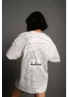 Bisiklet Yakalı Sırt Baskılı Oversize T-Shirt - Beyaz