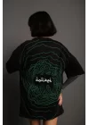 Bisiklet Yakalı Sırt Baskılı Oversize T-Shirt - Siyah