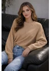 Kadın Vizon Selanik Örgü Bisiklet Yaka Oversize Salaş Triko Kazak