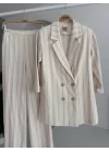 Blazer Ceketli Çizgili Keten Takım 10186