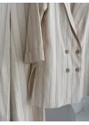 Blazer Ceketli Çizgili Keten Takım 10186