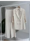 Blazer Ceketli Çizgili Keten Takım 10186