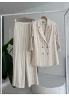 Blazer Ceketli Çizgili Keten Takım 10186