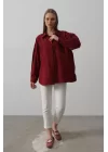Boncuk Nakış Detaylı Uzun Gömlek - Bordo