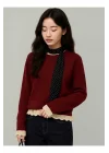 Kadın Bordo Güpürlü Dantelli Oymalı Bisiklet Yaka Uzun Kollu Şık Bluz