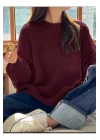 Kadın Bordo Selanik Örgü Bisiklet Yaka Oversize Salaş Triko Kazak