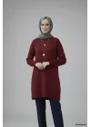 Kadın Bordo Bisiklet Yaka Oversize Triko Tunik Kazak