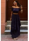 Büzgülü Crop Kat Detaylı Fırfır Etekli Takım 10196