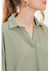 Çağla Oversize Polo Yaka Örme Bluz 0486