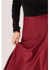 Çan Kesim Midi Bordo Saten Etek