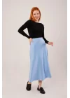 Çan Kesim Midi Mavi Saten Etek