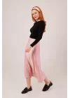 Çan Kesim Midi Pembe Saten Etek