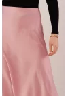 Çan Kesim Midi Pembe Saten Etek
