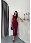 CEKET-ETEK GÖRÜNÜMLÜ ELBİSEÇİFT KEMER DETAYLI - Bordo