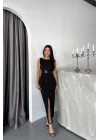 CEKET-ETEK GÖRÜNÜMLÜ ELBİSEÇİFT KEMER DETAYLI - Siyah