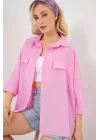 Cep Detaylı Kısa Kol Gömlek 20317 - Pembe