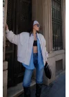 Cepli Bomber Ceket Mont - Beyaz