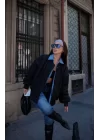 Cepli Bomber Ceket Mont - Siyah