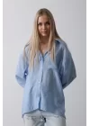 Cepli Oversize Gömlek - Koyu Mavi