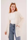 Cepli Salaş Model Triko Uzun Krem Hırka