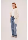 Cepli Salaş Model Triko Uzun Krem Hırka