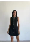 CHANEL KUMAŞ KISA ÖNDEN DÜĞMELİ ELBİSE - Siyah