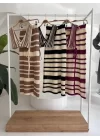 Çizgili Bikini Üst Ve Etek Triko Takım 10110